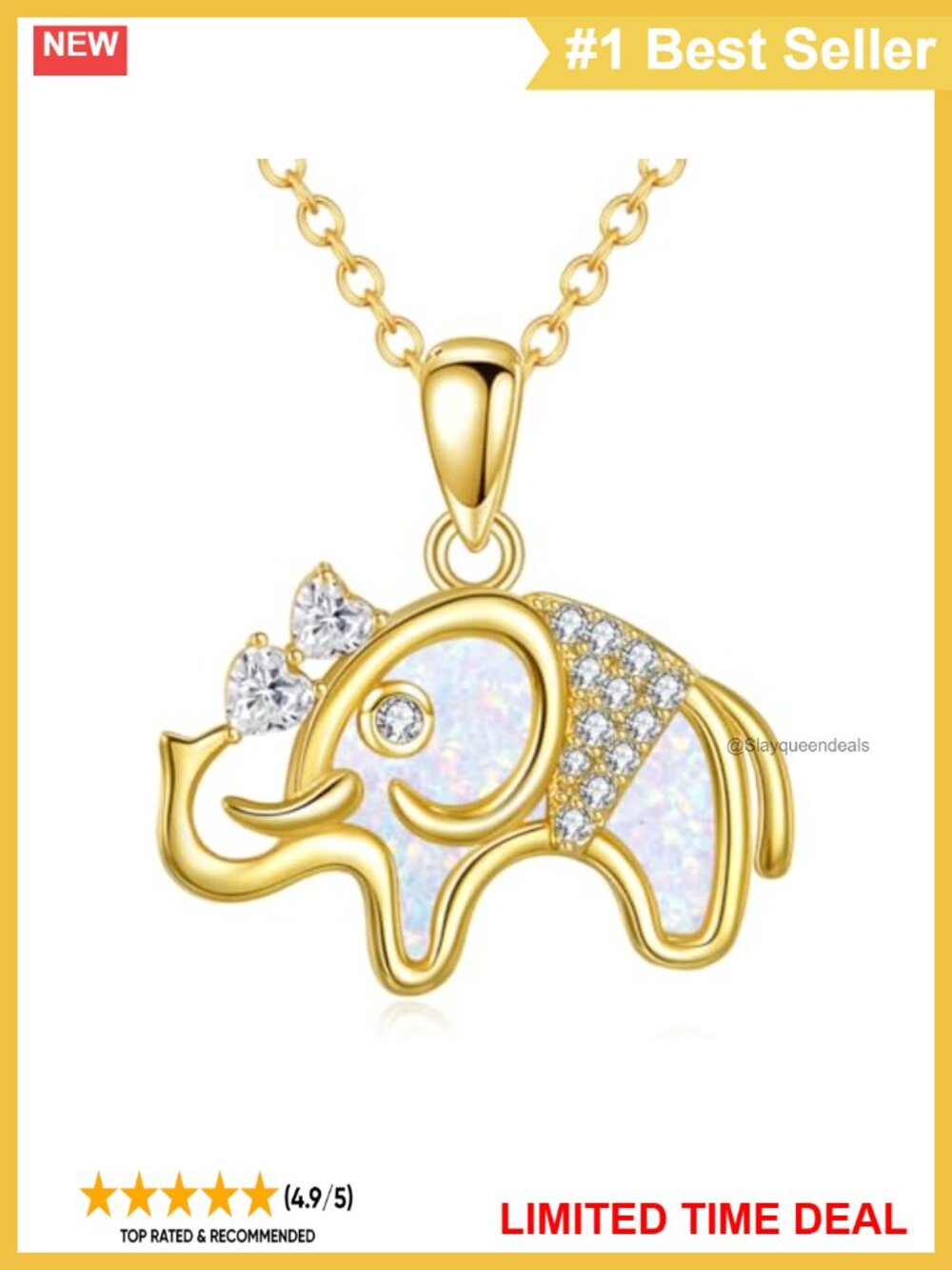 Moissanite Opal Elephant Pendant Necklace 925 Sterling Silver 18k Gold Plated